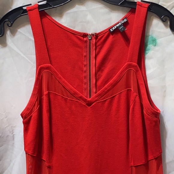 EXPRESS RED V-NECK RAYON/NYLON/SPANDEX REAR ZIP MESH BODYCON DRESS SZ 8 - Picture 2 of 16